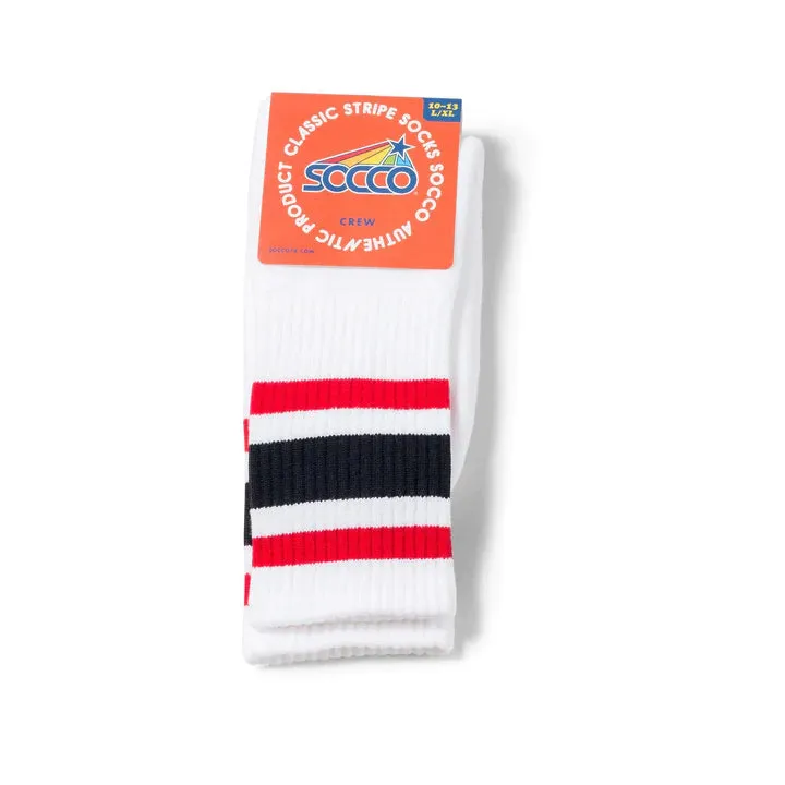 SOCCO Red & Black Striped | White Mid Socks