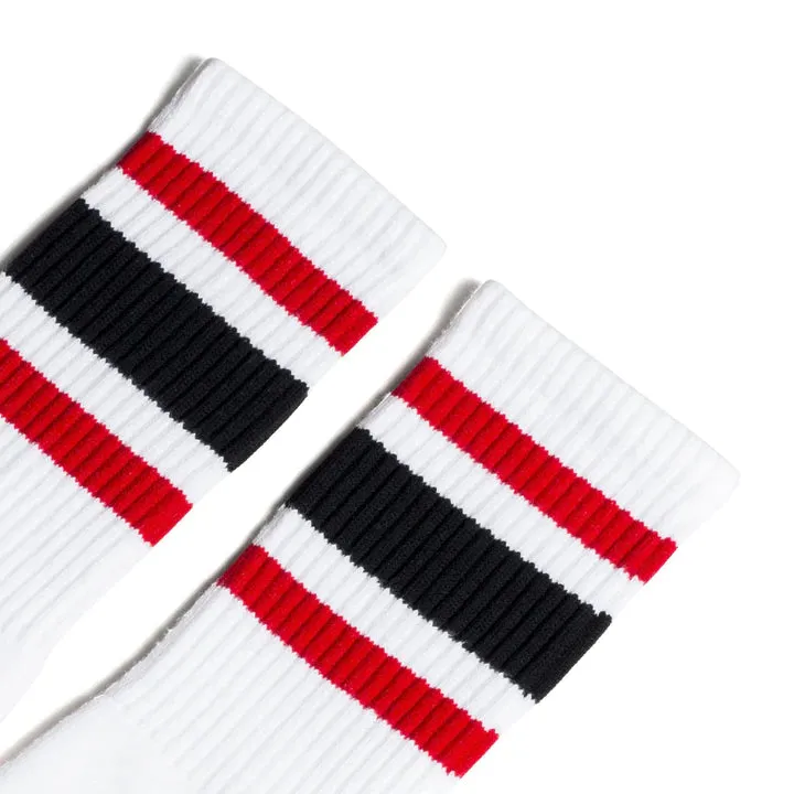 SOCCO Red & Black Striped | White Mid Socks