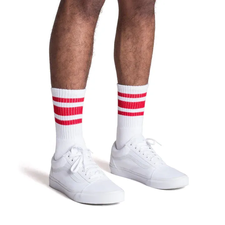 SOCCO Red Striped | White Mid Socks