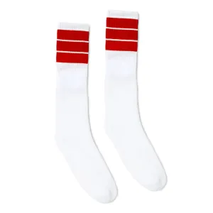 SOCCO Red Thick Striped | White Mid Socks