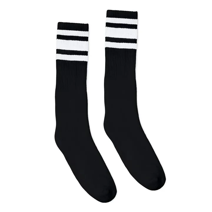 SOCCO White Striped | Black Mid Socks