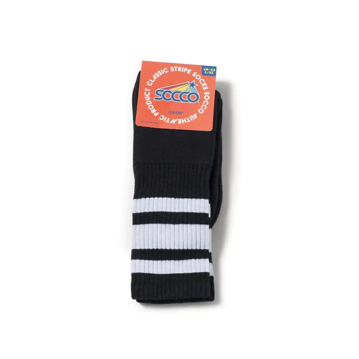 SOCCO White Striped | Black Mid Socks