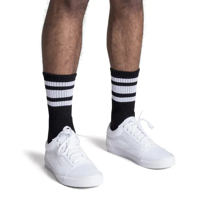 SOCCO White Striped | Black Mid Socks