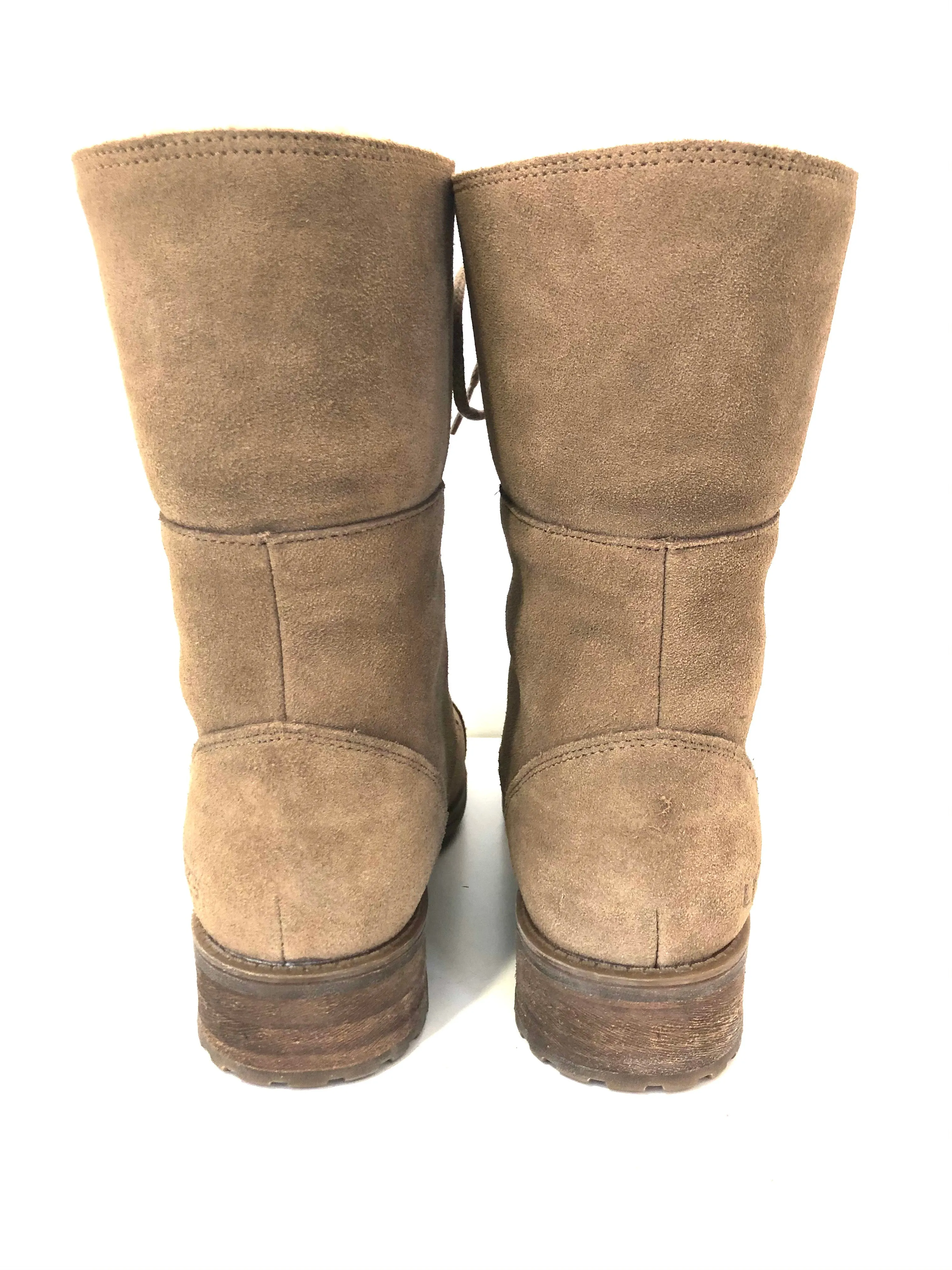 UGG | Chestnut Suede Lace Up Shearling Combat Boot | Size 9