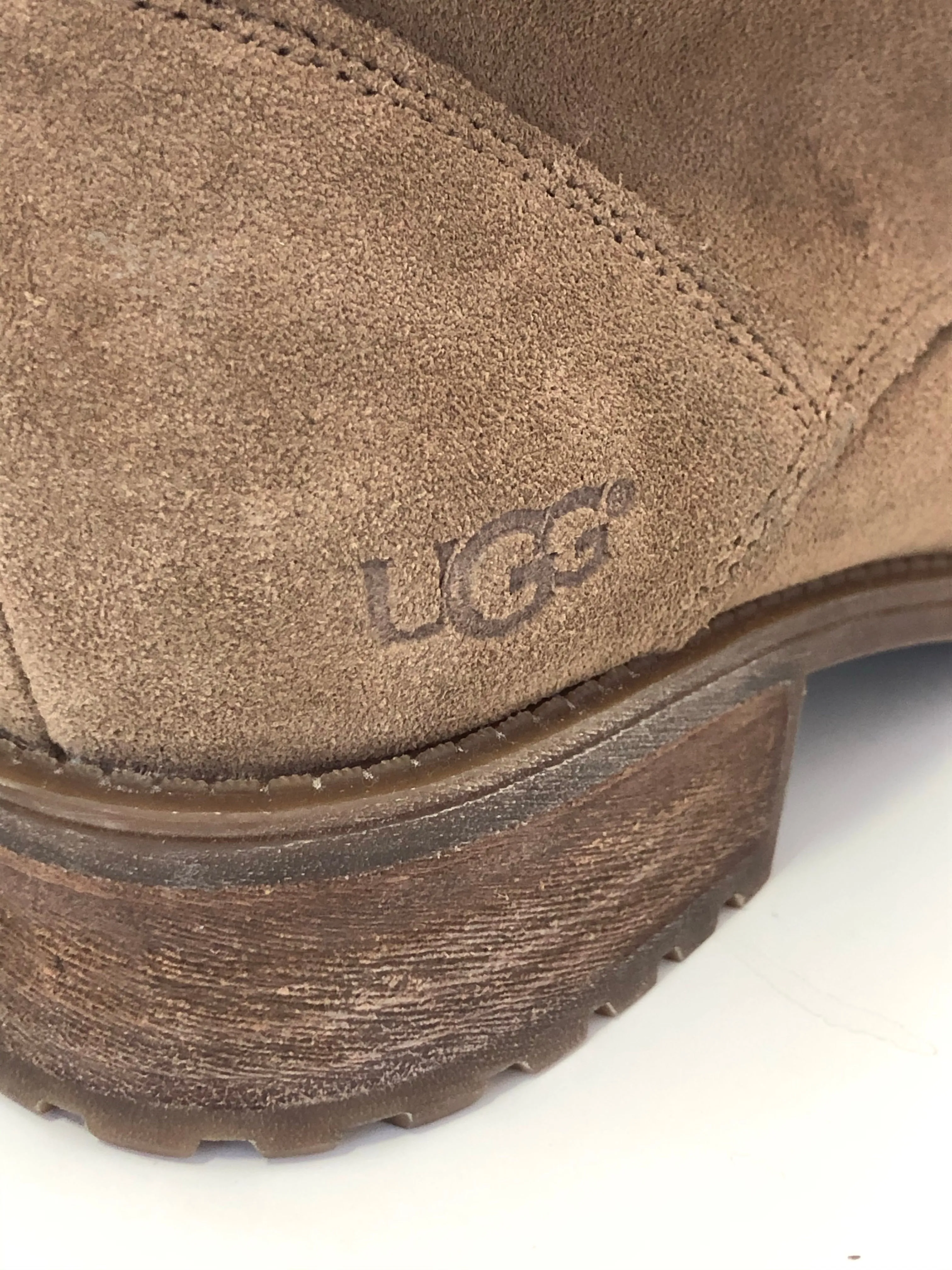 UGG | Chestnut Suede Lace Up Shearling Combat Boot | Size 9