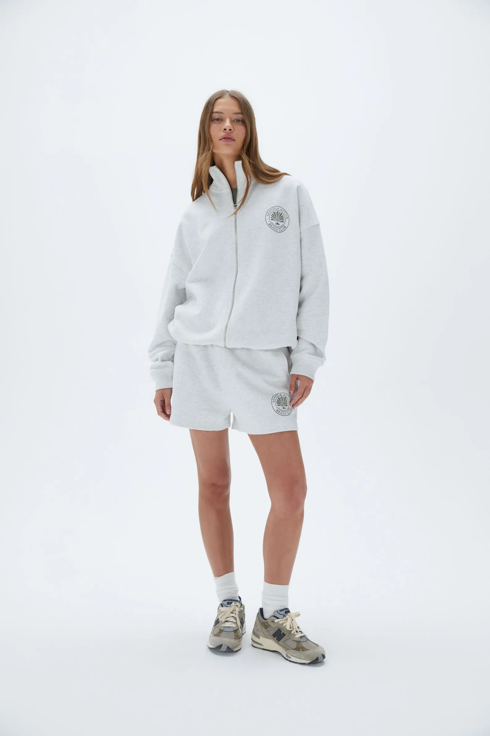 Vacation Oversized Funnel Full Zip Sweatshirt - Light Grey Melange