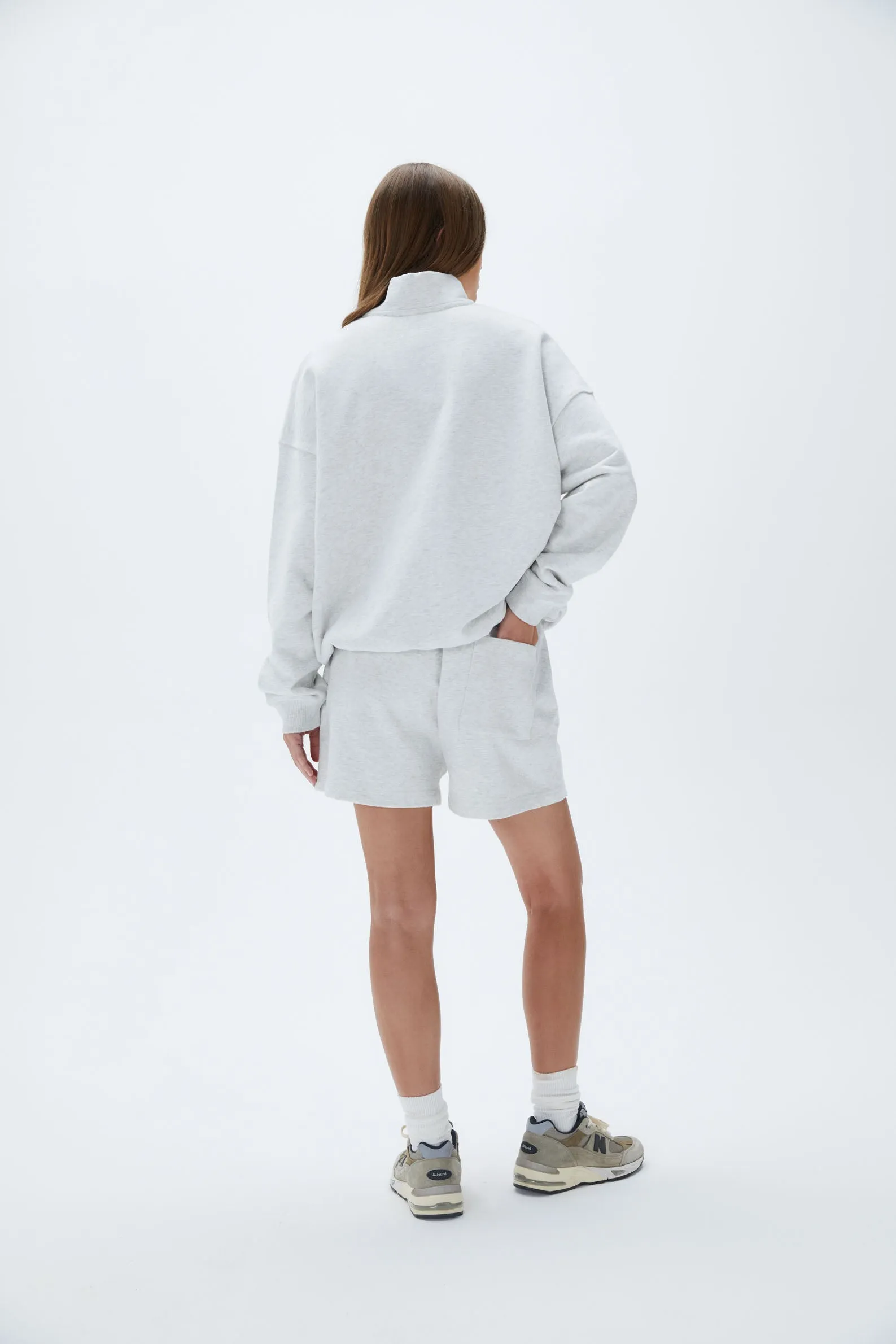 Vacation Oversized Funnel Full Zip Sweatshirt - Light Grey Melange