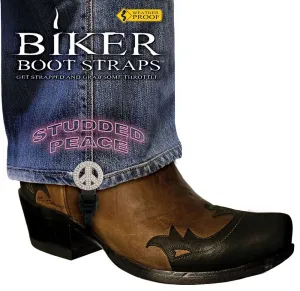 Weather Proof- Boot Straps- Studded Peace Symbol - 4 Inch - BBS/SP4