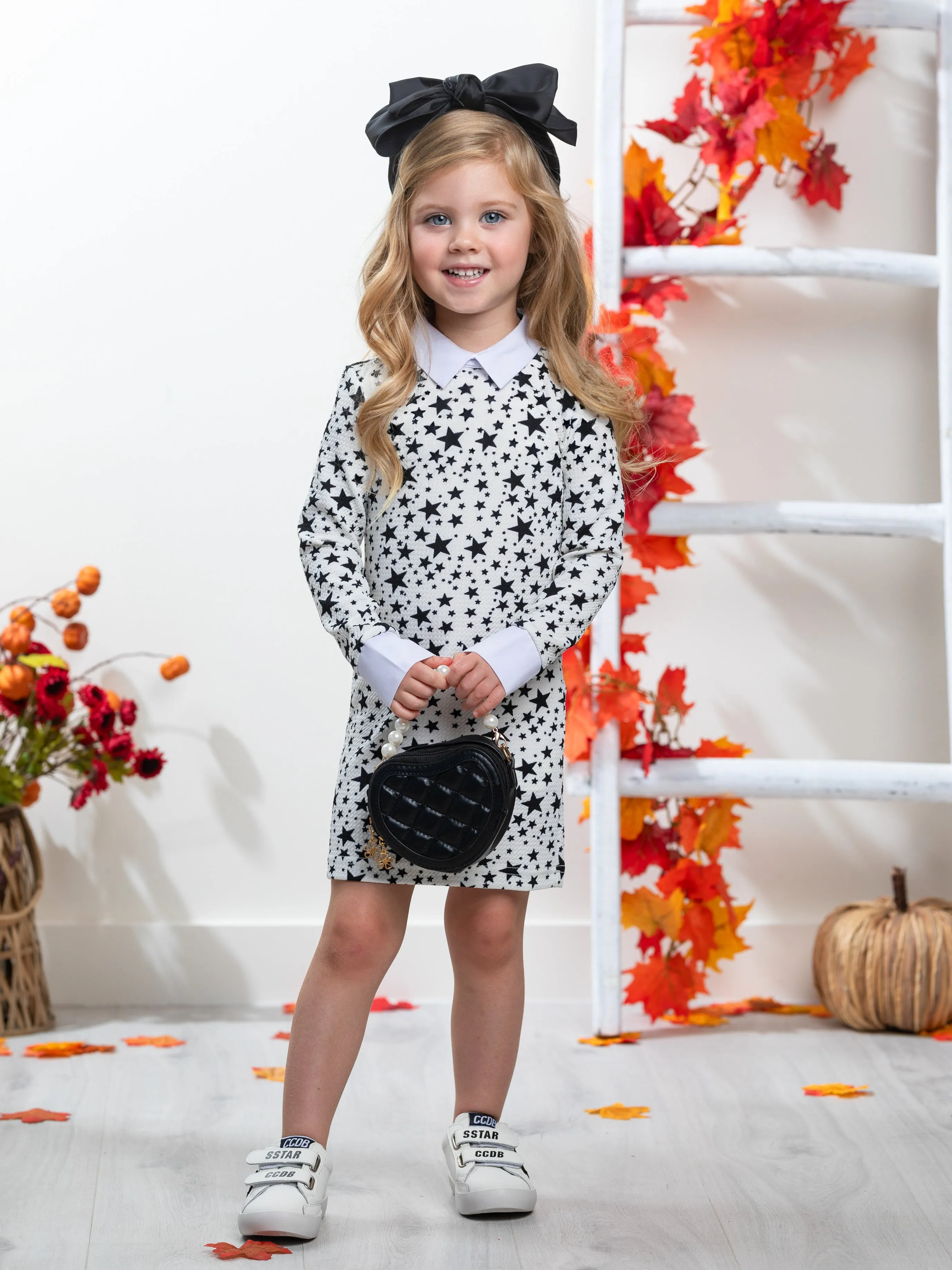 White Stellar Star Collared Dress by Kids Couture