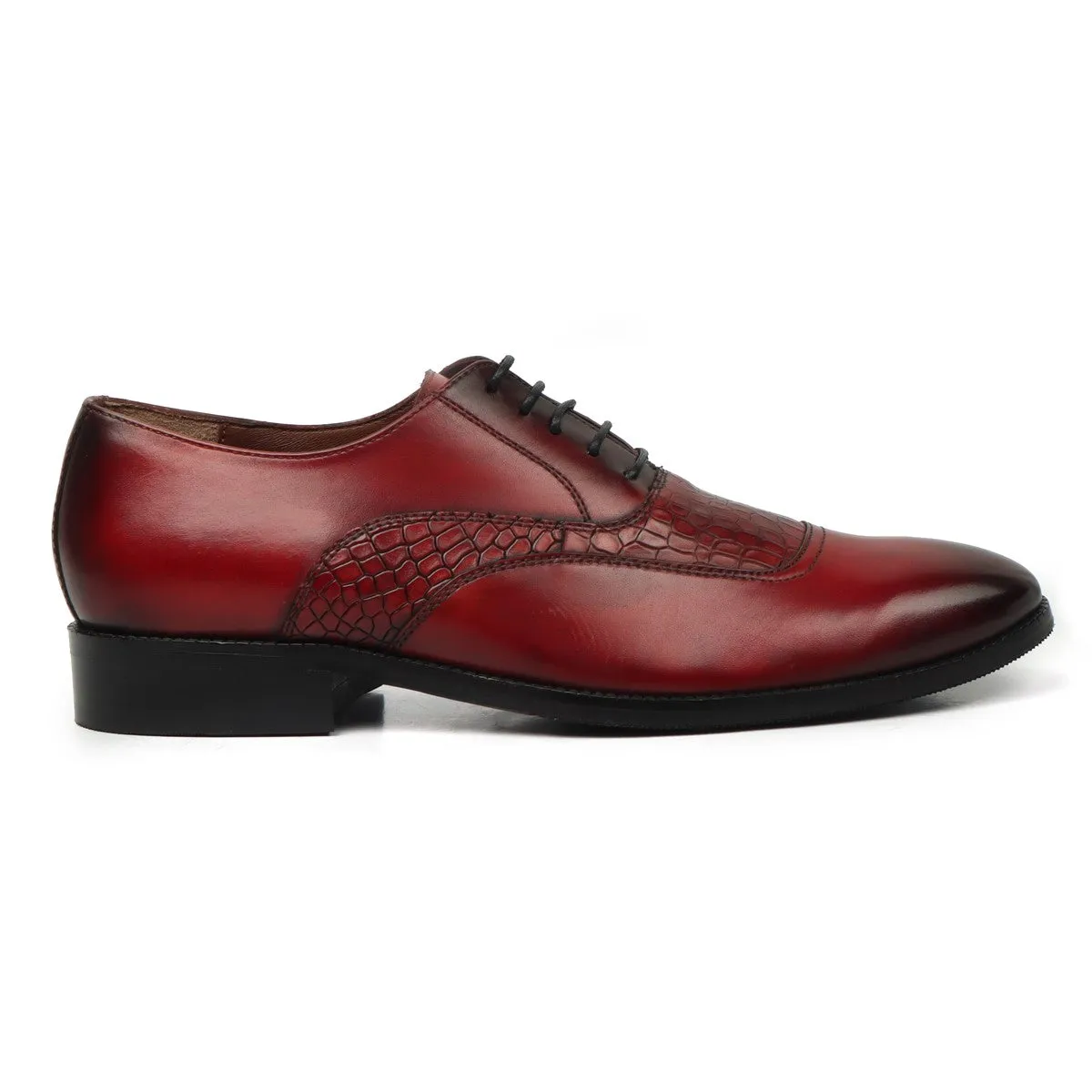 Wine Silhouette Deep Cut Croco Leather Vamp Oxford Shoes by Brune & Bareskin