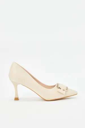 Women Ivory Court Shoe With Buckle Trim