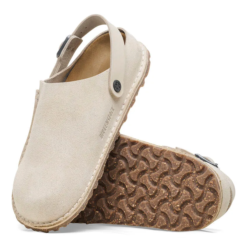 Women's Birkenstock Lutry Premium Suede Narrow 1026346B Color: Eggshell