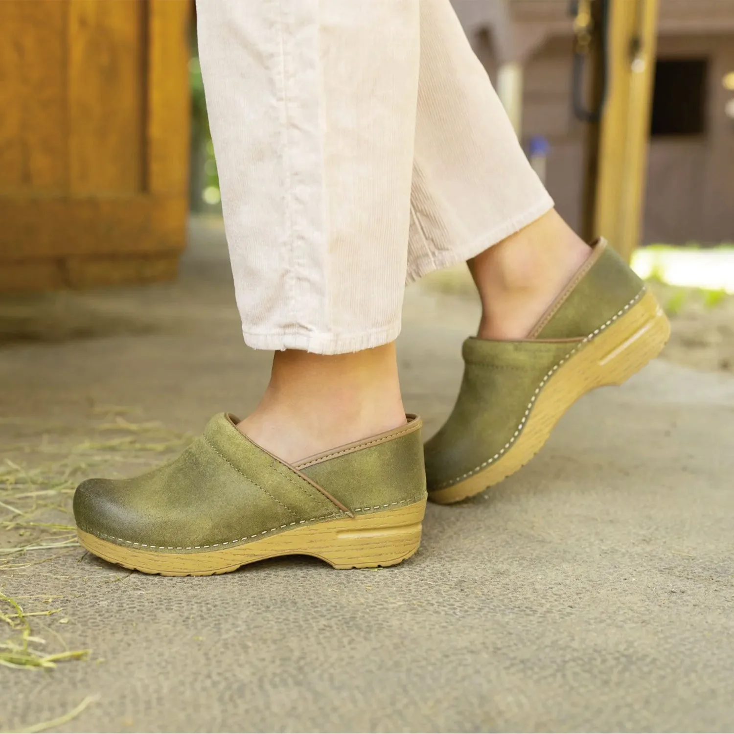 Women's Dansko Professional Clog Green Burnished Nubuck