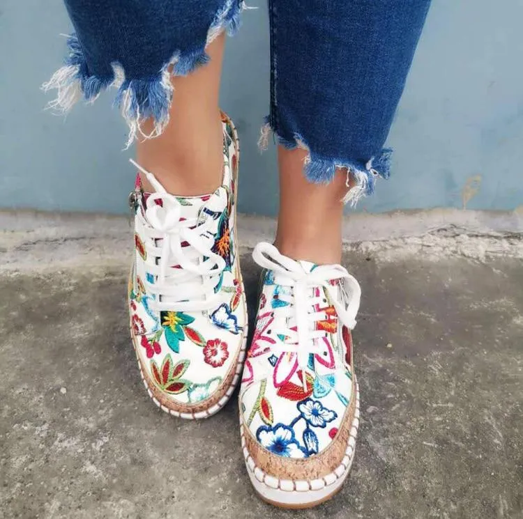 Women's fashion floral print sneakers summer platform sneakers casual shoes