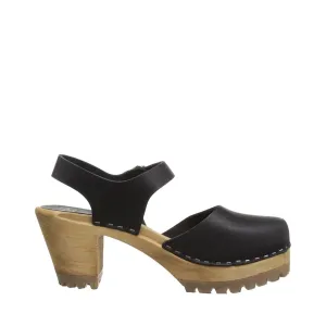 Women's Shoes MIA ABBA Leather Ankle Strap Clogs SW400T BLACK