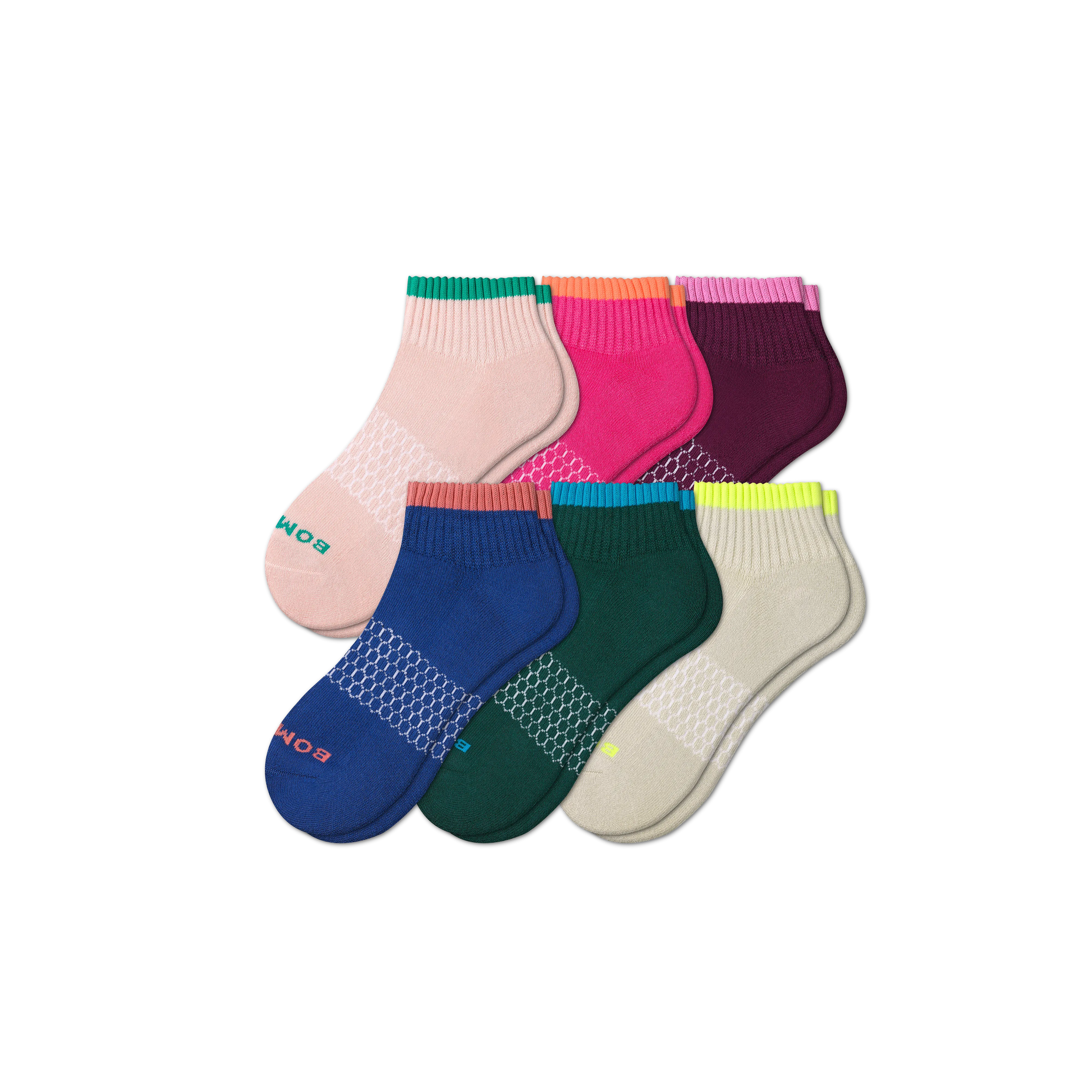 Women's Solid Neon Tipping Quarter Sock 6-Pack