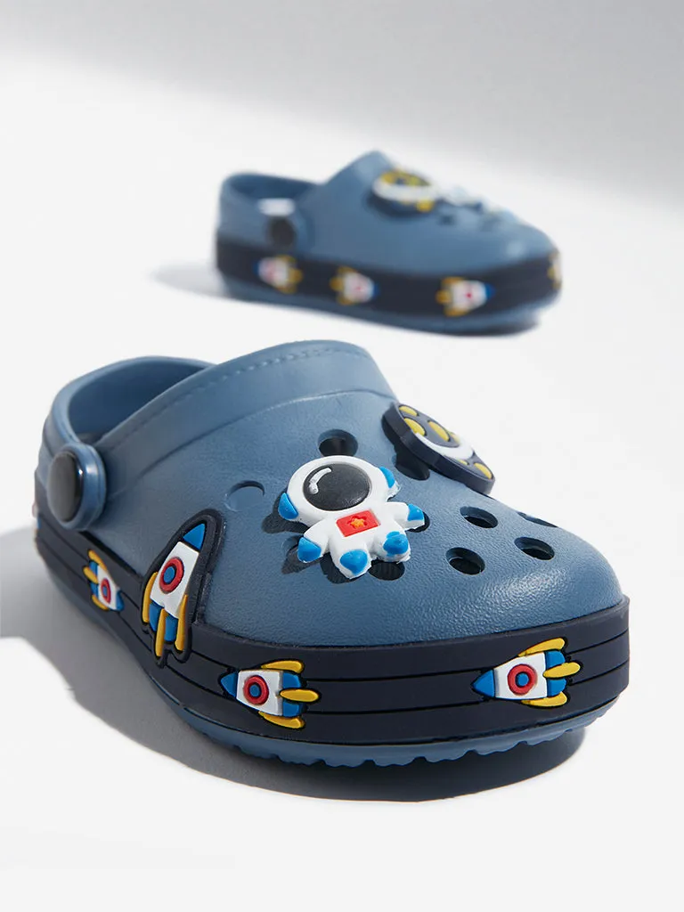 Yellow Dark Blue Space-Themed Applique Clogs